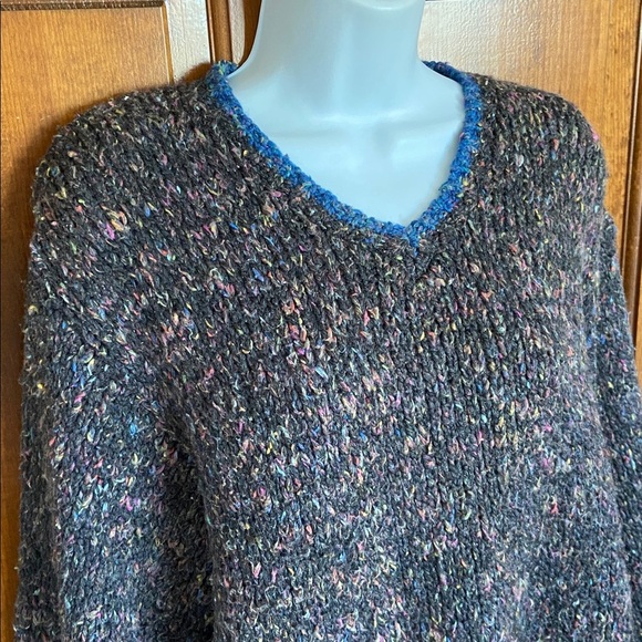 MODA INTERNATIONAL chunky knit V-neck multi-colored contrasting trim Large - Picture 4 of 8